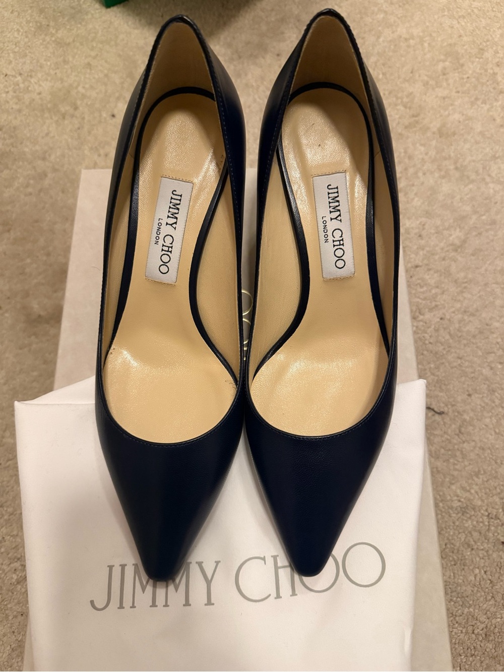 Jimmy Choo Romy Navy Leather Pointed-Toe Pumps Kitten Heels